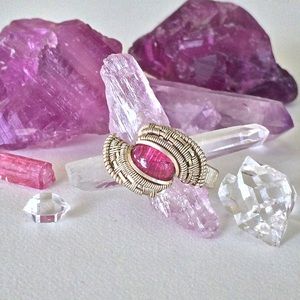 💕Pink tourmaline ring ~ sterling silver wire wrap
